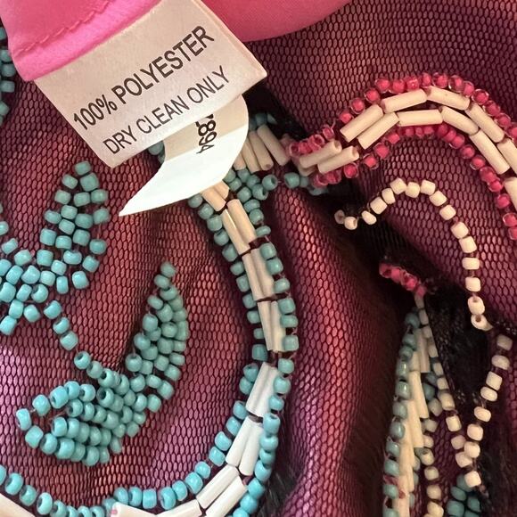 Kay Unger Women's Skirt Size 8 Burgundy Embroidered Beaded Paisley Sheer Lined - Picture 10 of 11